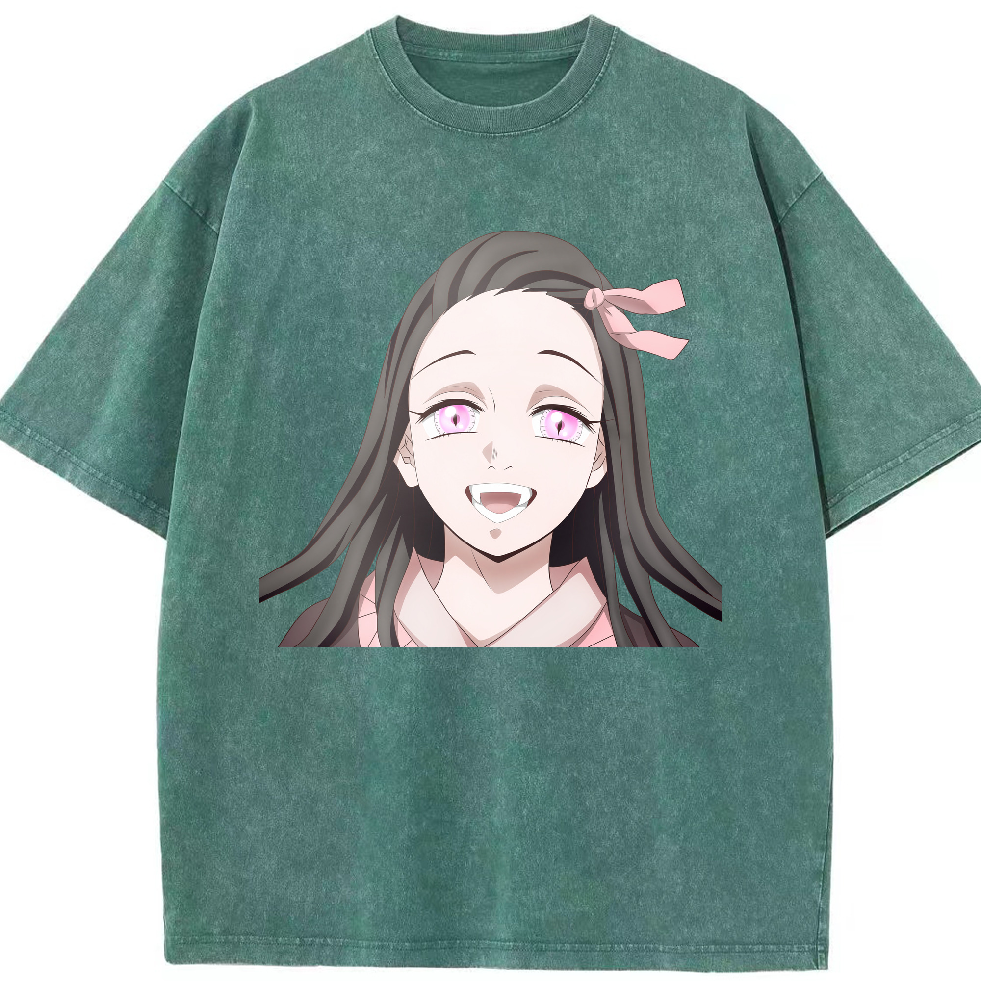 （画像用） 鬼滅の刃（きめつのやいば）竈門 禰󠄀豆子／かまど ねずこ Kamado Nezuko 綿100% ヴィンテージ風 半袖Tシャツ（フロントプリント）